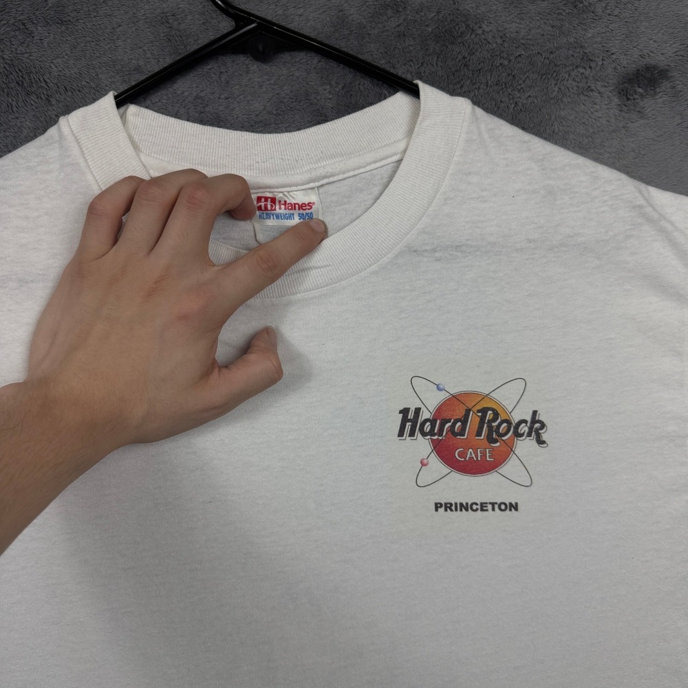 Hard Rock Cafe T-Shirt Medium White Einstein Princeton NJ Vintage Hanes 50/50 - Picture 2 of 8